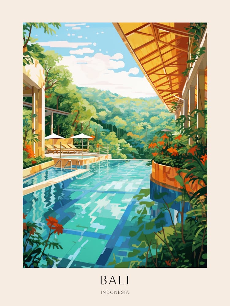 Bali, Indonesia 5 Midcentury Modern Pool Poster