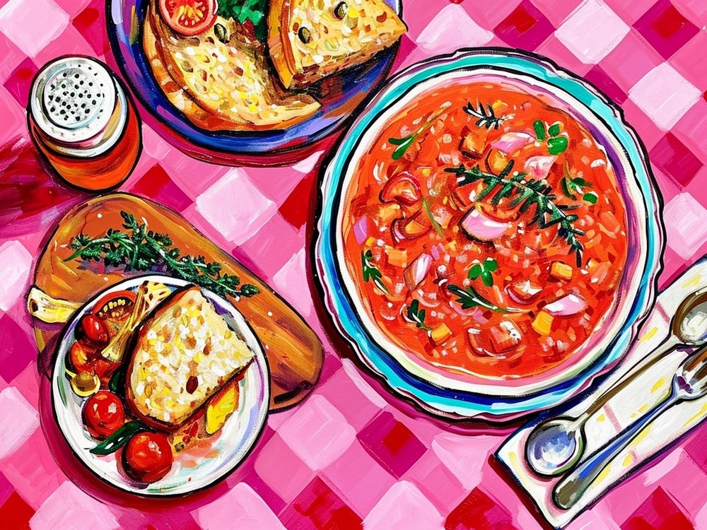Mediterranean Food Selection Pink Checkerboard 2