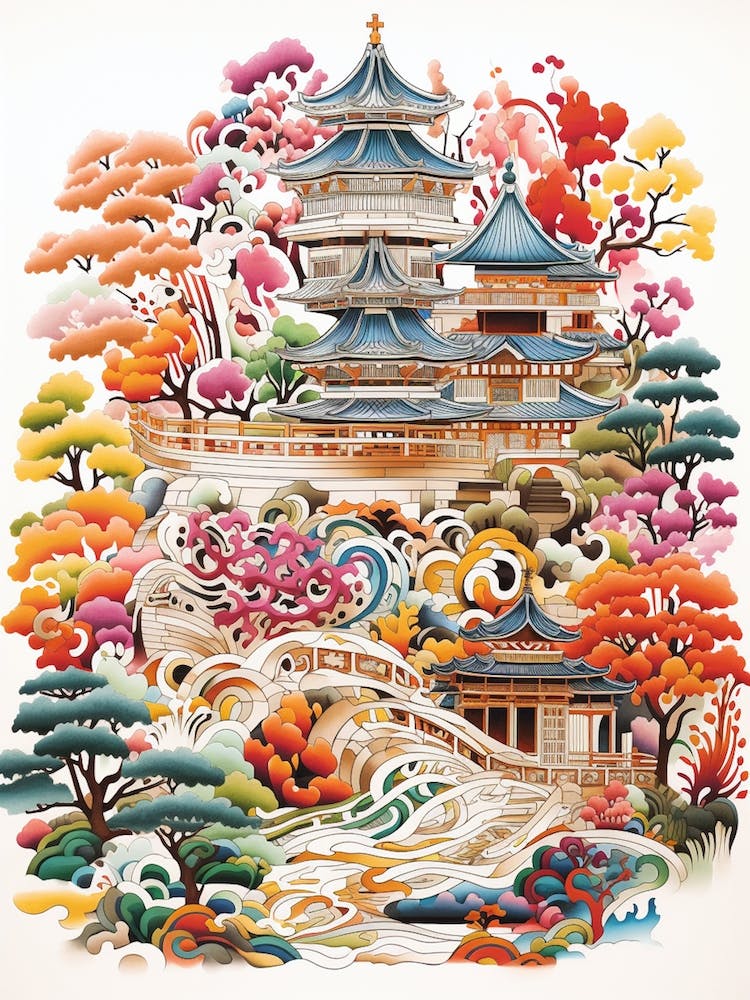 Ryoan Ji Garden Japan  Modern Illustration 3