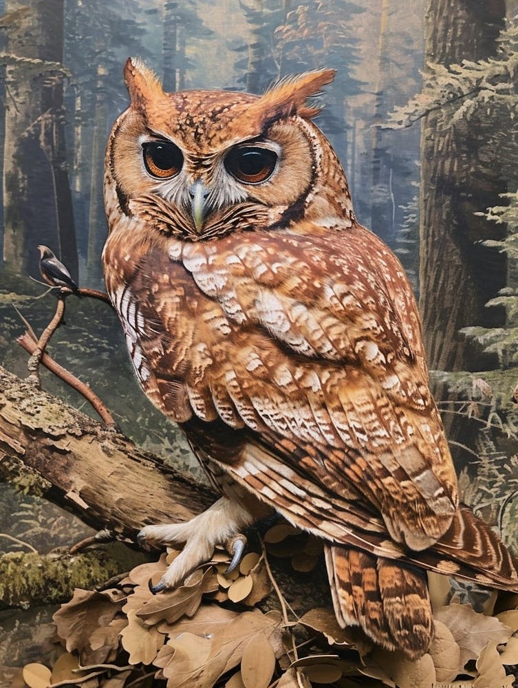 Collared Scops Owl Relief Illustration 2