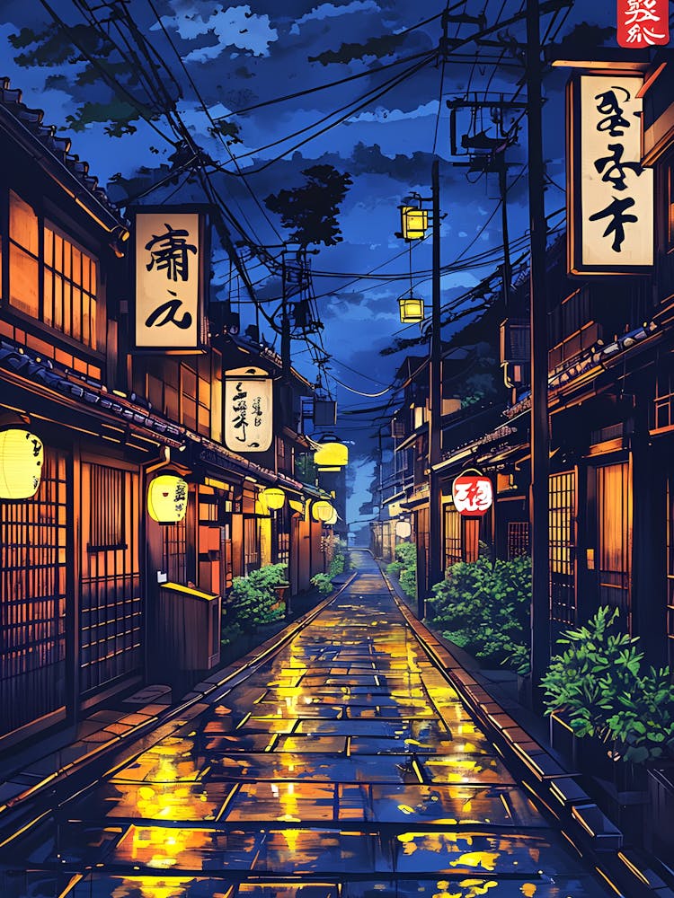Nighttime Traditional Japanese Street
