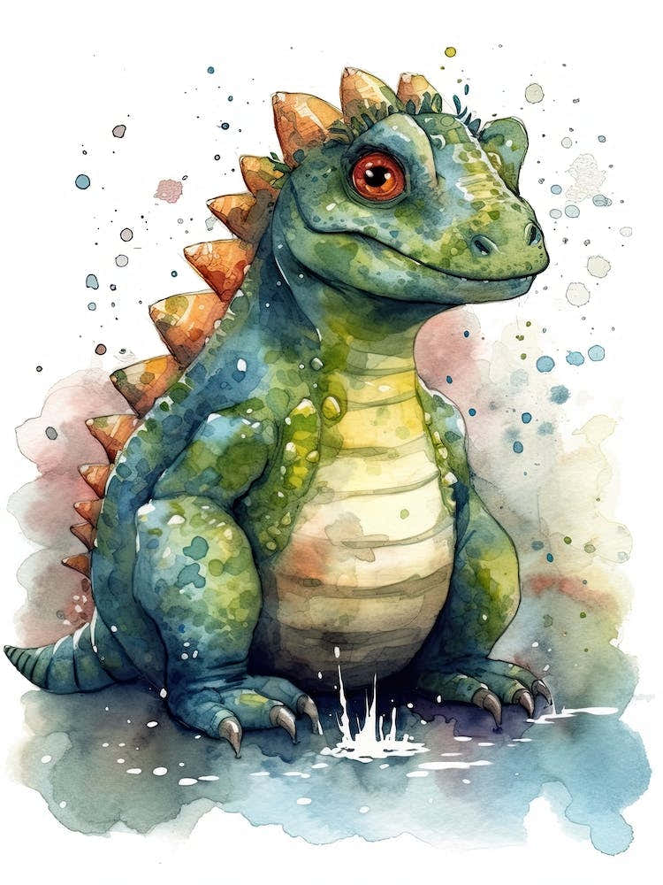 Iguanodon Bernissartensis Cute Dinosaur Watercolour 1