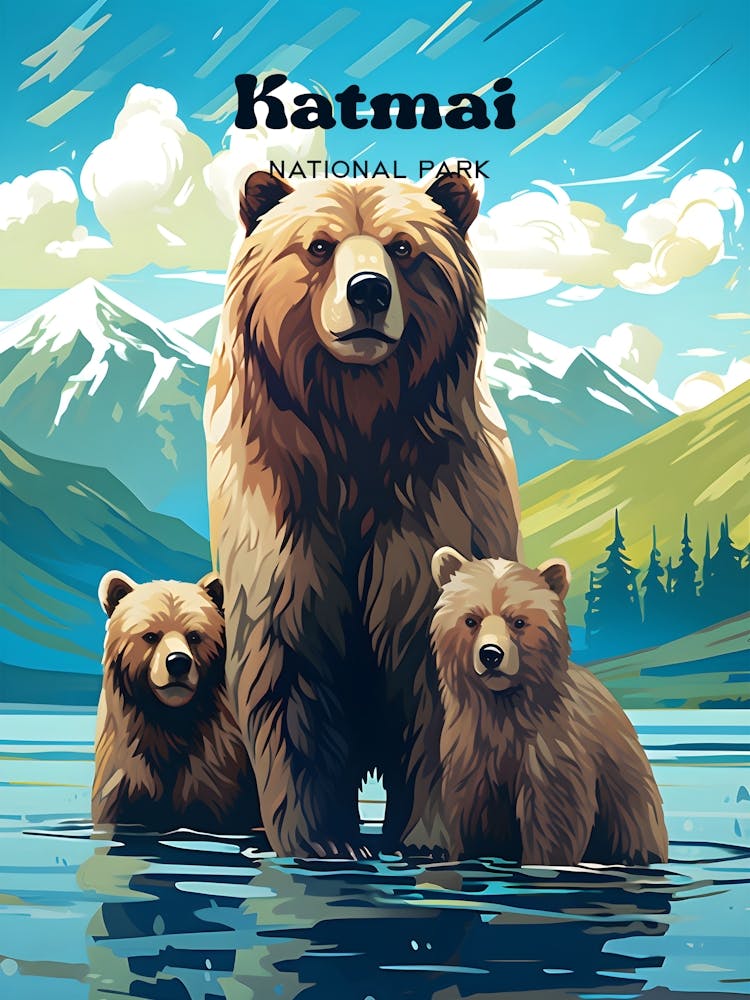 Katmai National Park Alaska Nature Travel Illustration