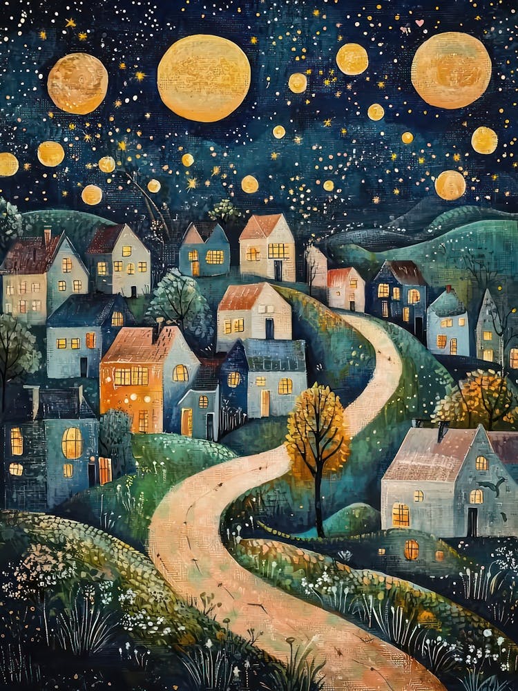 Gustav Klimt Print Night Town Klimt Poster Klimt Exhibition Poster Painting Flower Garden Stars Full