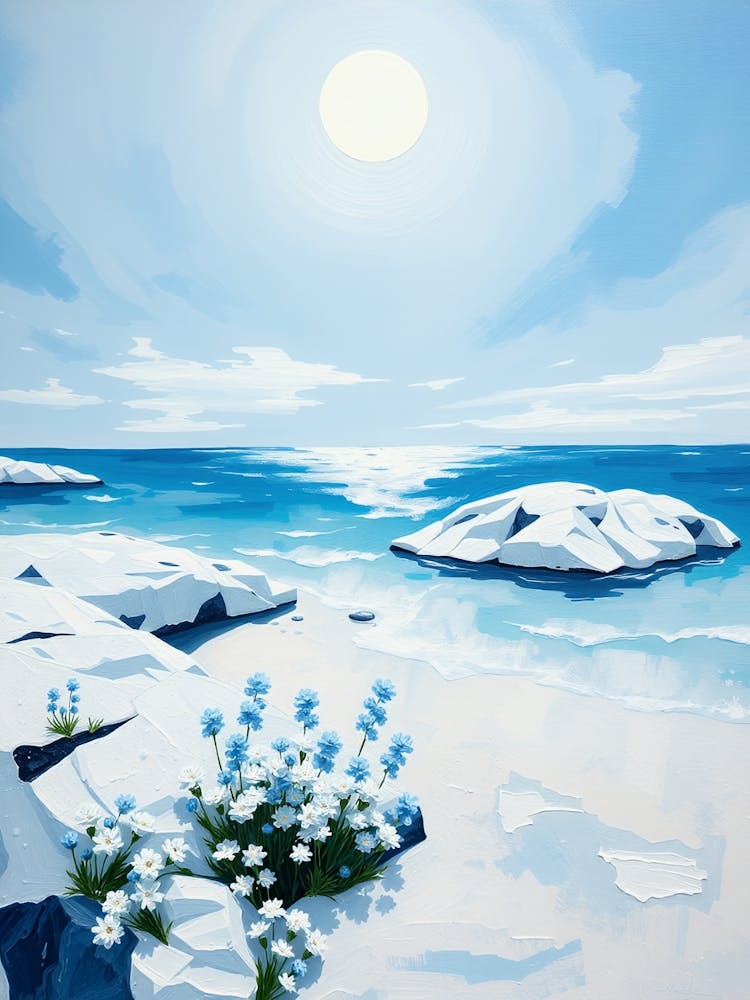 Snowy Beach With Flowers 1