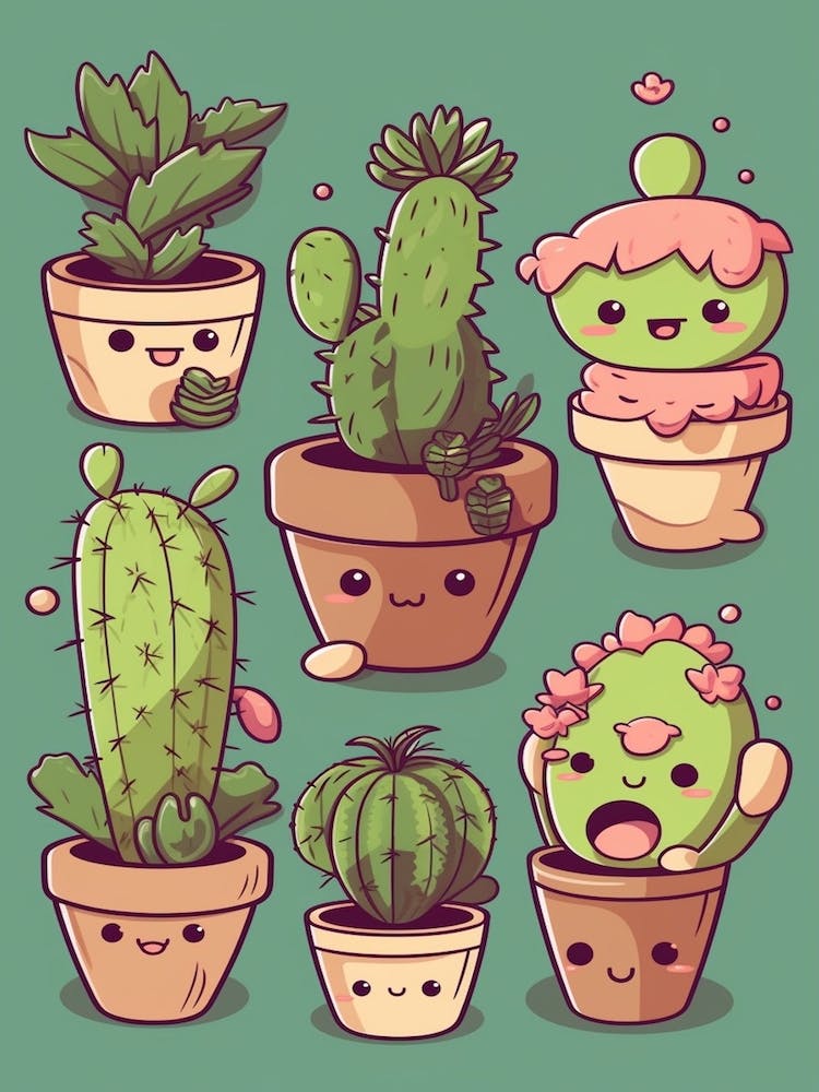 Succulents Kawaii Illustration 3