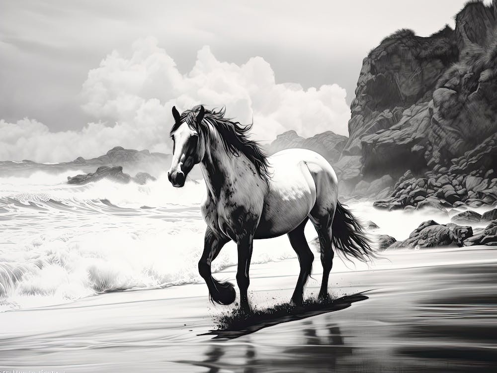 A Horse Oil Painting In Maui Beaches Hawaii, Usa, Landscape 2