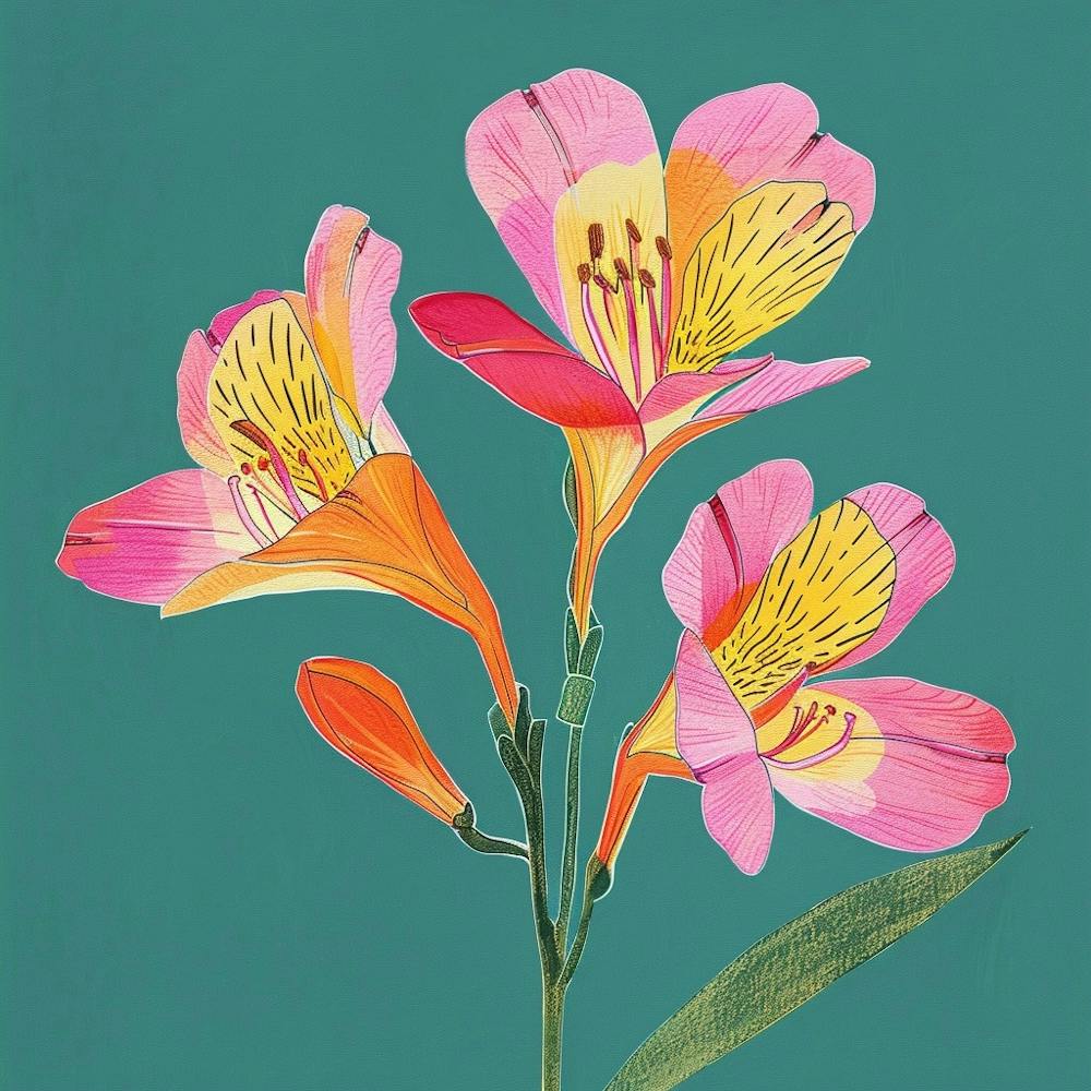 Freesia 3 Square Flower Illustration