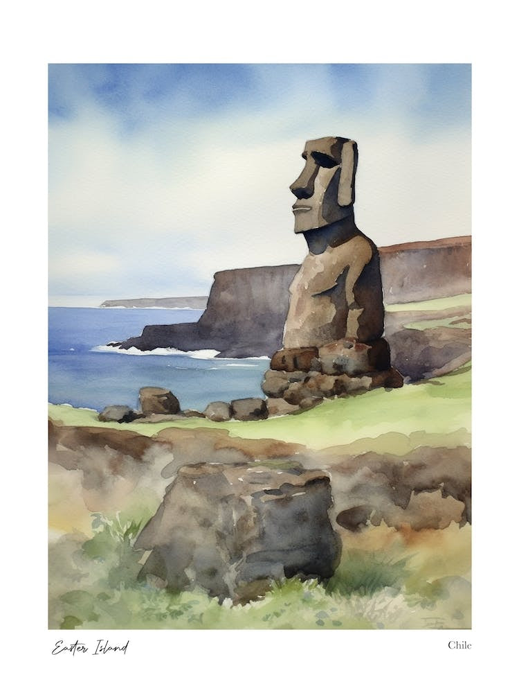 Easter Island Chile 3 Watercolour Travel Poster