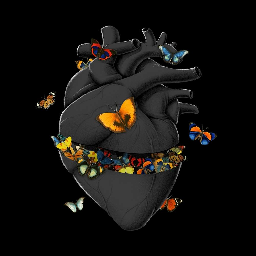 Hurting Black Heart Butterfly Square