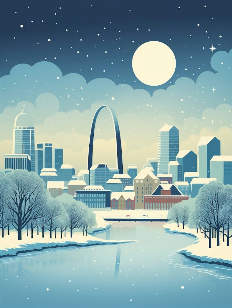 Winter Travel Night Illustration St Louis Missouri