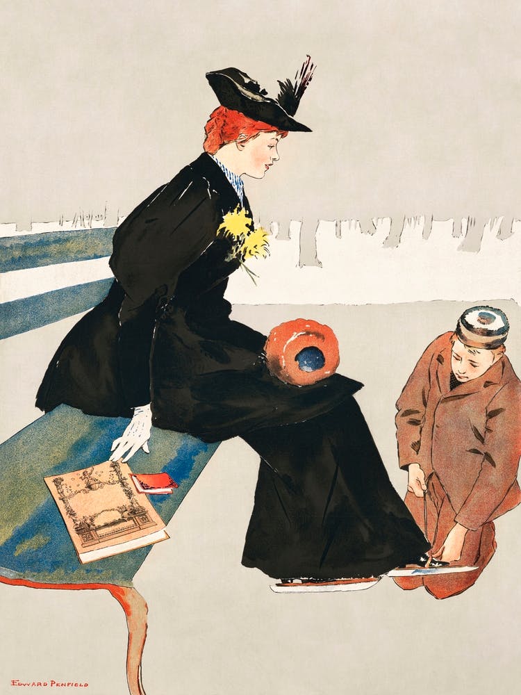 Woman Sitting On A Bench (1894), Edward Penfield