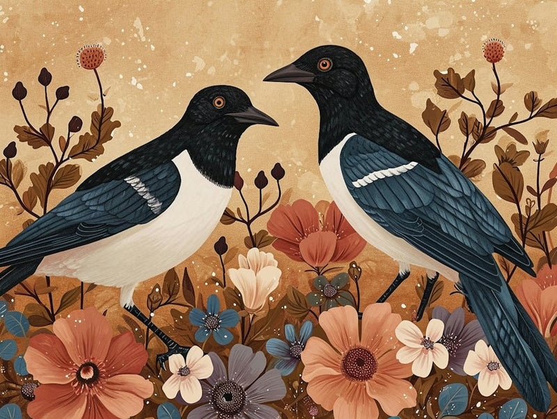 Floral Animal Illustration Magpie 2