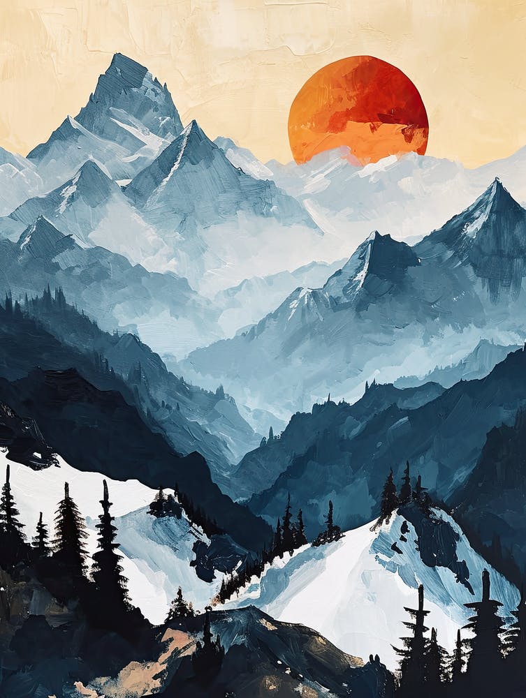 Sunset In The Mountains Peaks