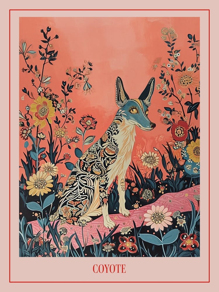 Floral Animal Painting Coyote 2 Poster