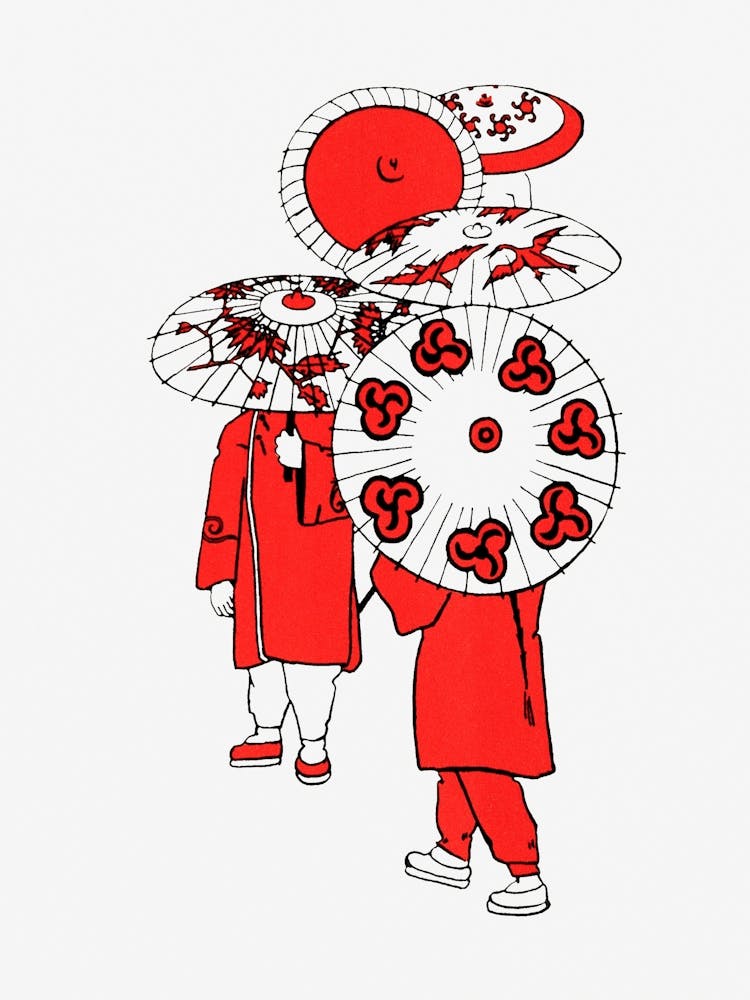 Chinese People With Umbrellas