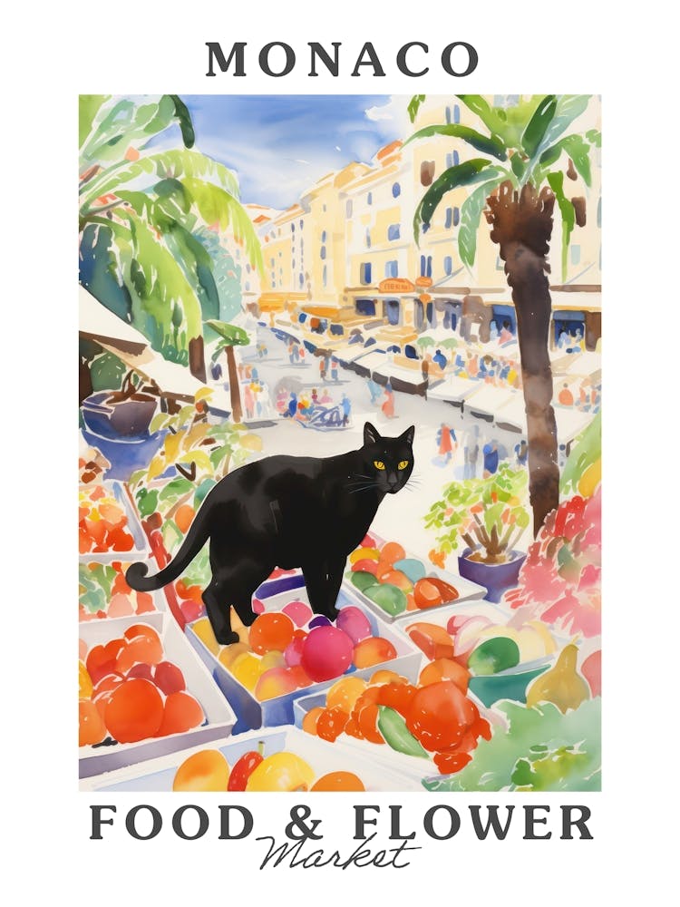 Lebensmittelmarkt mit Katzen in Monaco 1 Poster