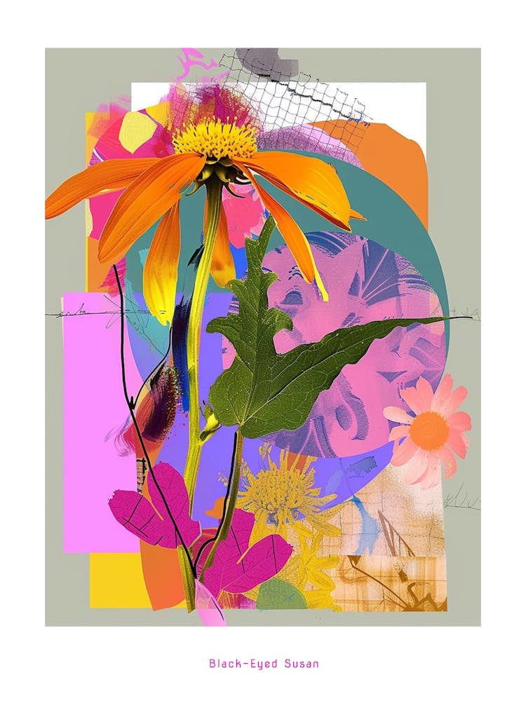 Black Eyed Susan 2 Neon-Blumen-Collage Poster