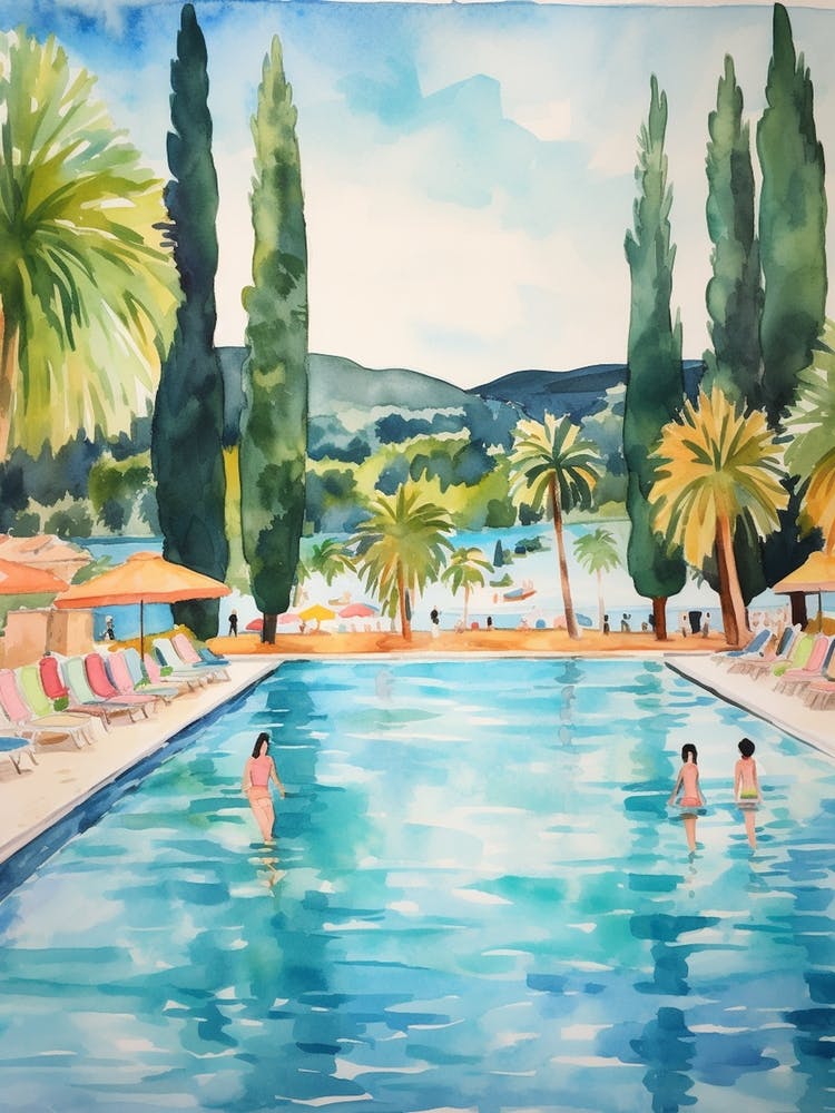 Swimming In Saint Tropez France 2 Watercolour