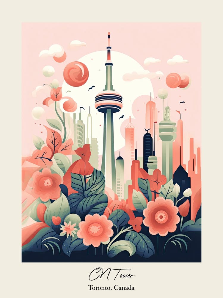 Cn Tower   Toronto, Canada   Cute Botanical Illustration Travel 2 Poster