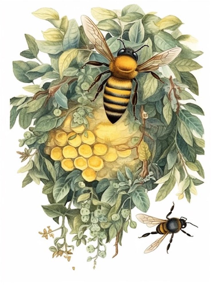 Little Carpenter Bee Beehive Watercolour Illustration 1