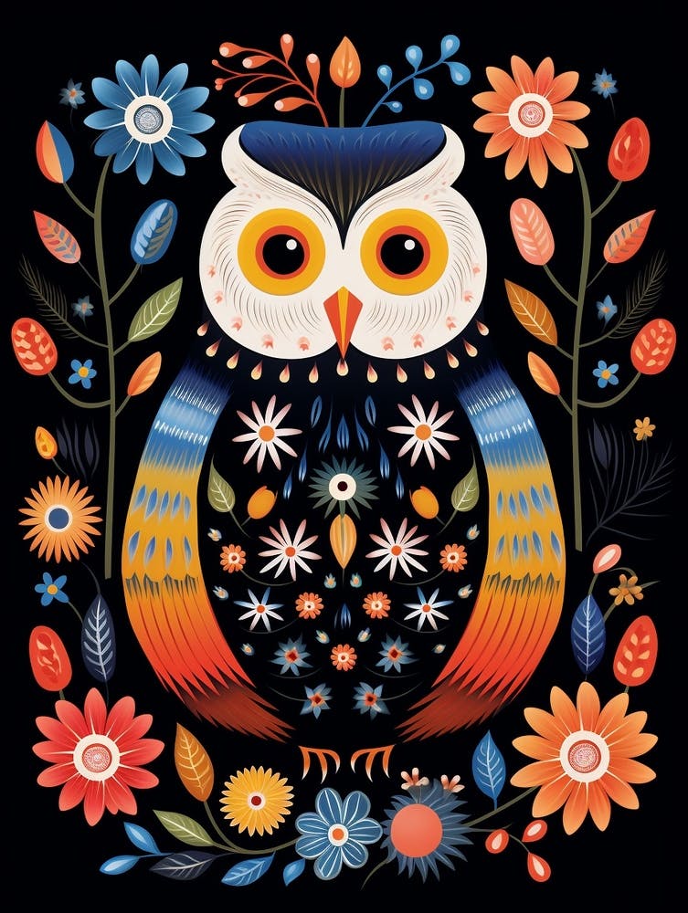 Folk Bird Illustration Snowy Owl 4