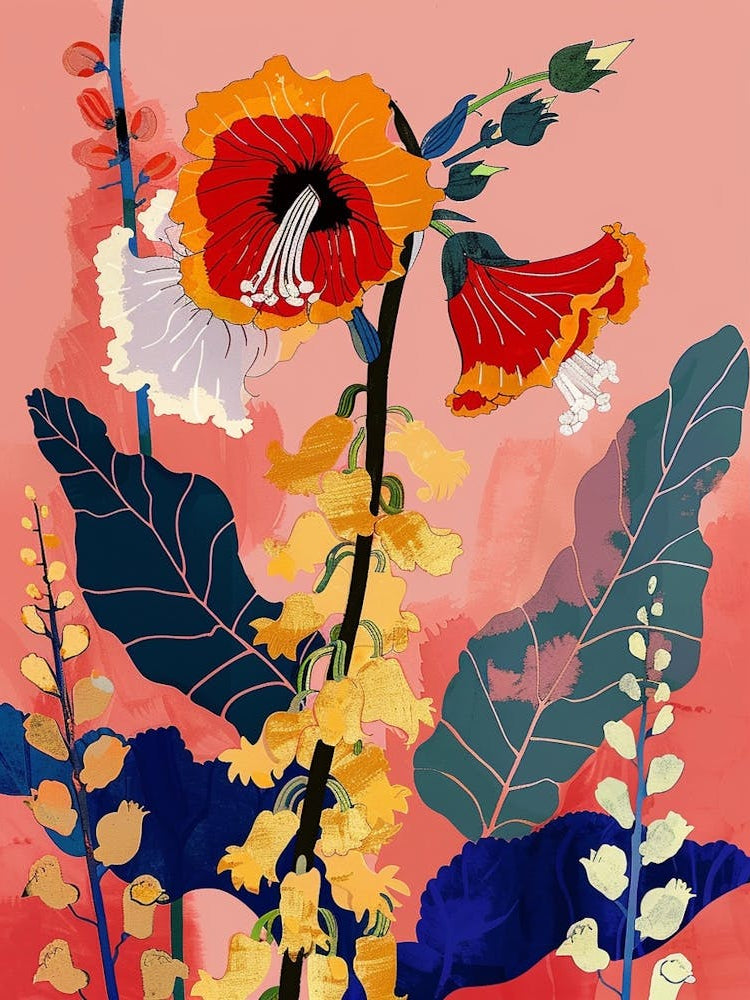Colourful Flower Illustration Hollyhock 4
