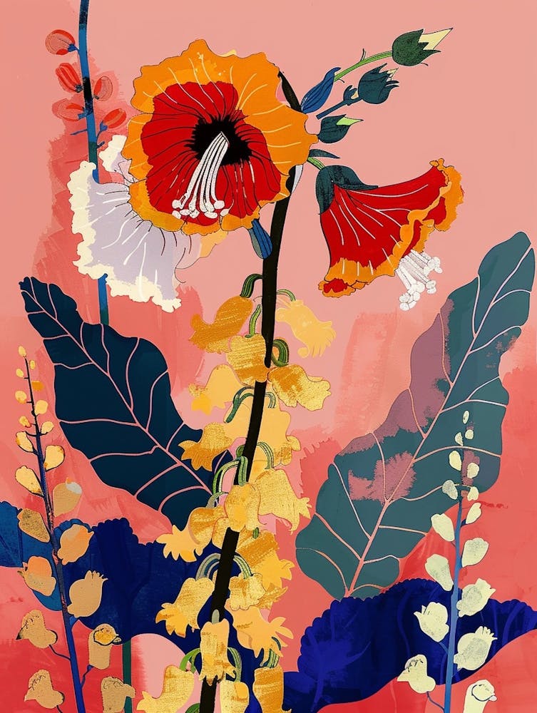 Colourful Flower Illustration Hollyhock 4