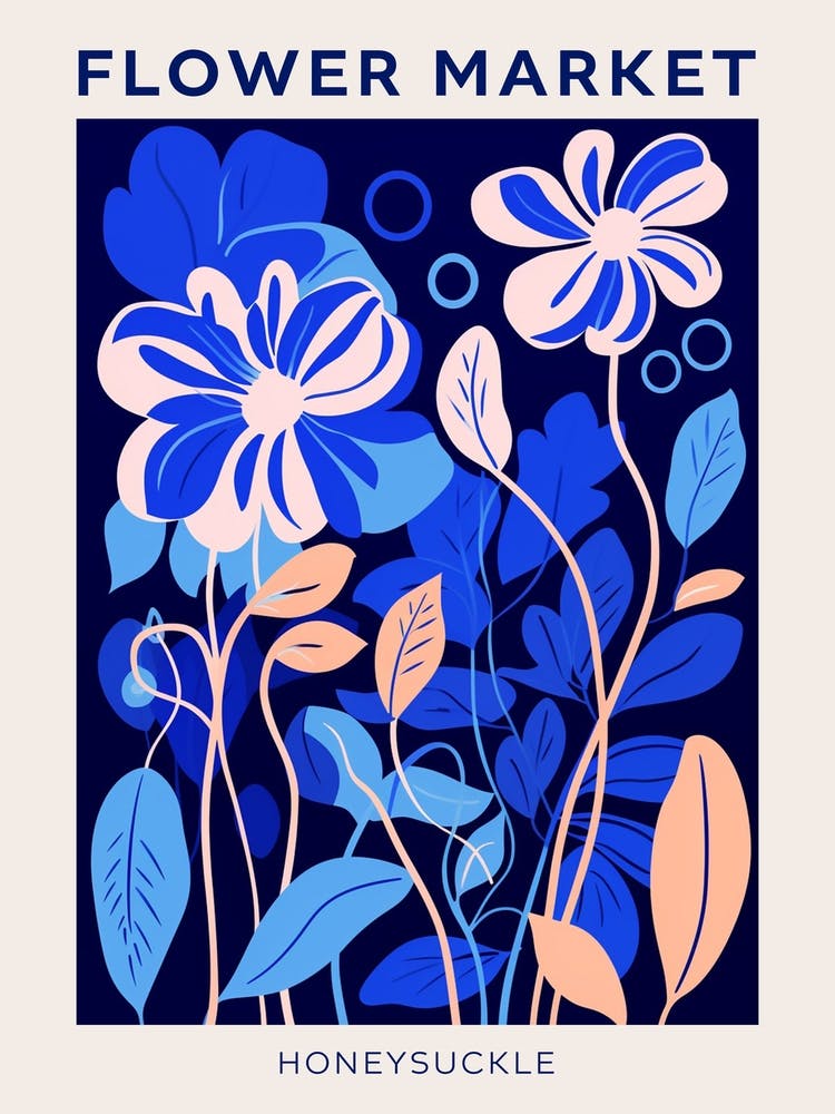 Blaues Blumenmarkt-Poster Geißblatt 2