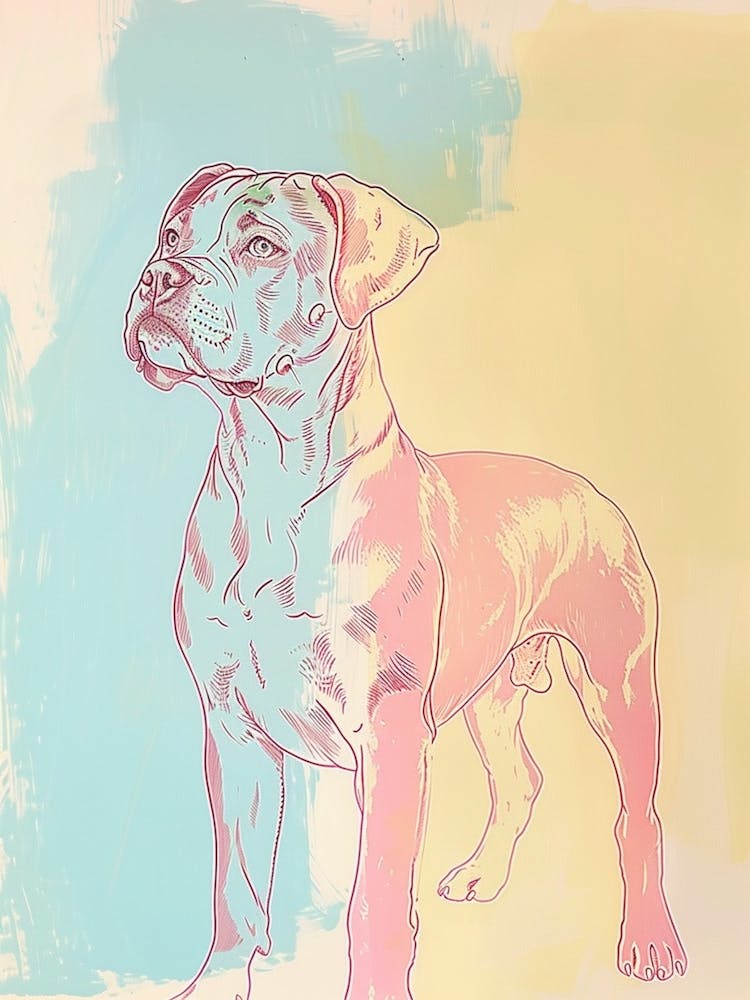 Boxer Dog Pastel Line Illustration