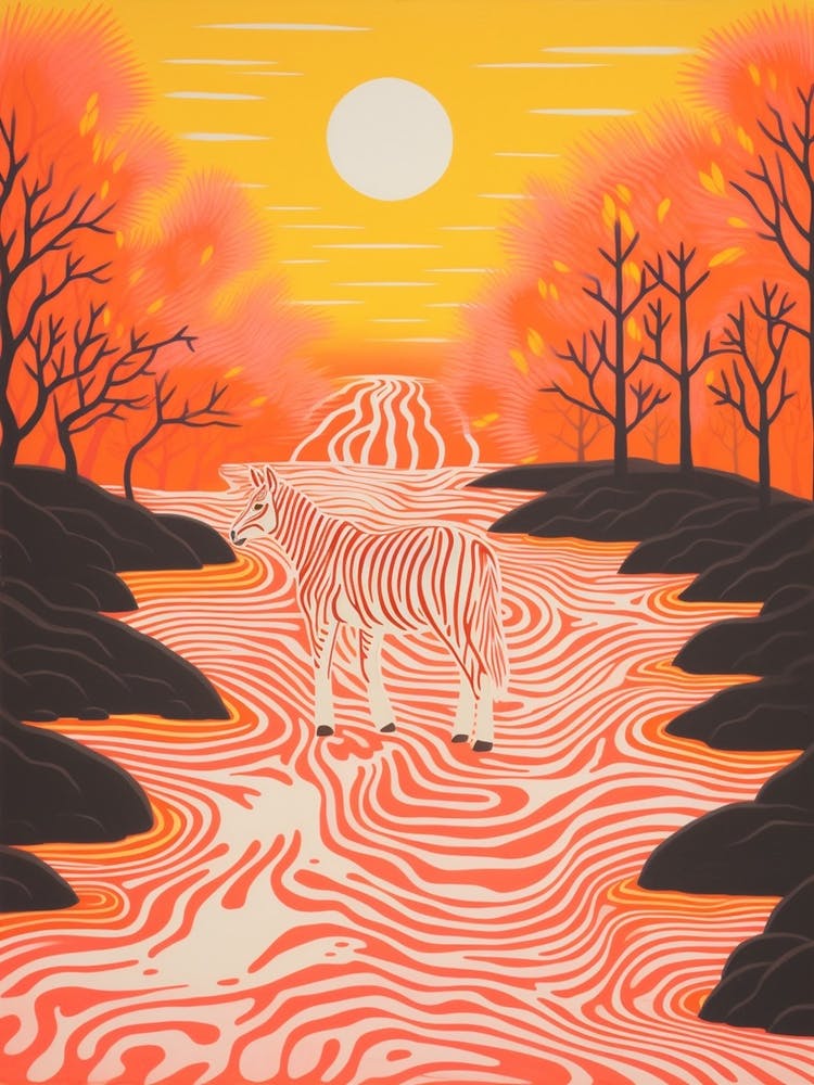 Linocut Pink & Red Inspired Zebra 3
