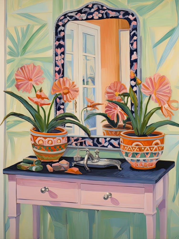 Bathroom Vanity Painting With A Peacock Flower Bouquet 4