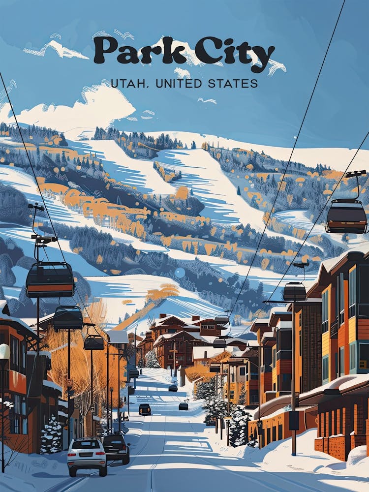 Park City Utah Snow Travel Art Illustration