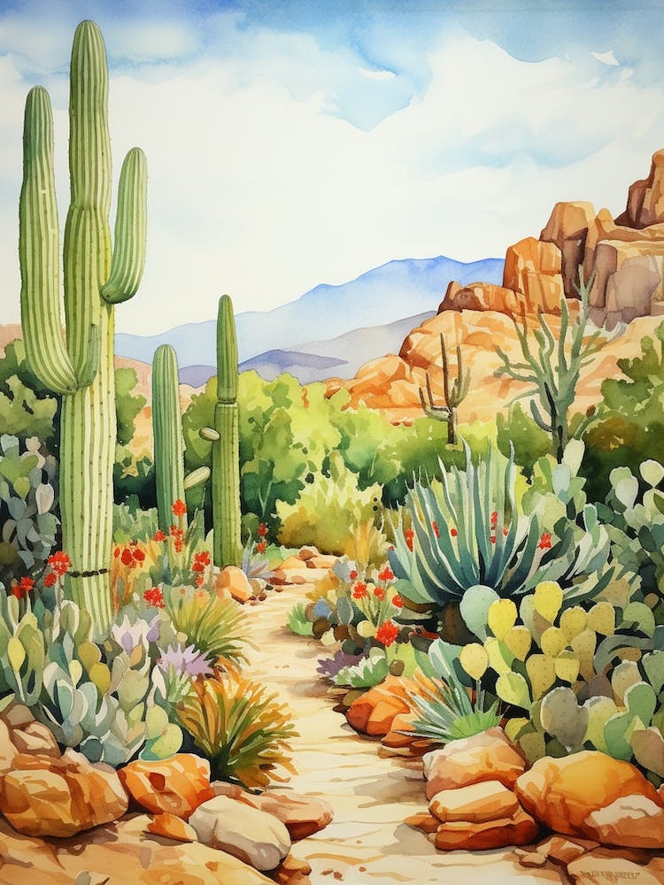 Desert Botanical Garden Usa Watercolour 5