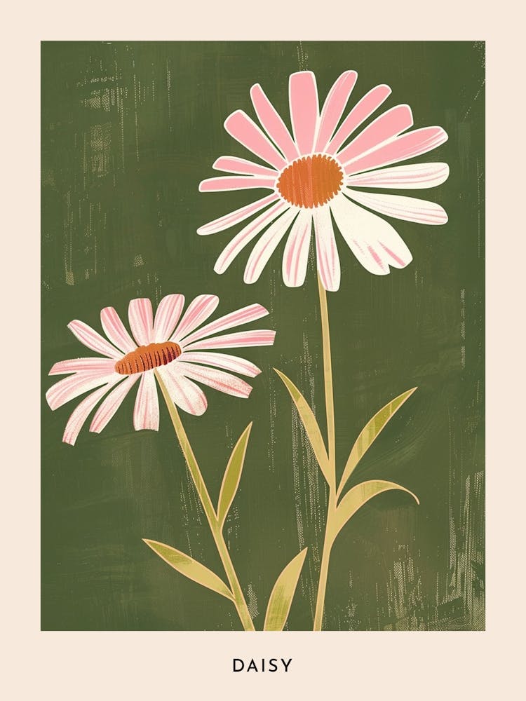 Pink & Green Daisy 2 Flower Poster
