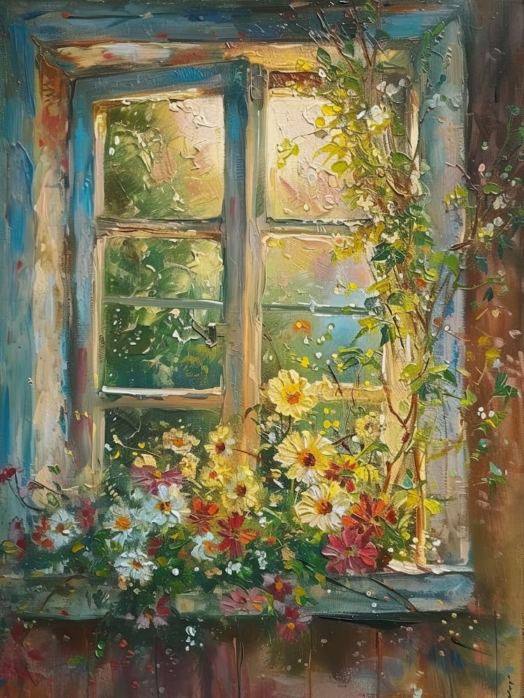 Bleeding Heart Flowers On A Cottage Window 3