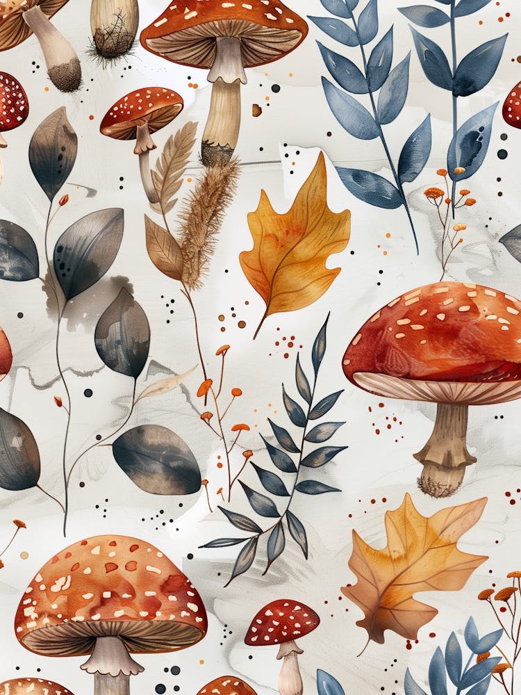 Autumn Leaves And Mushrooms