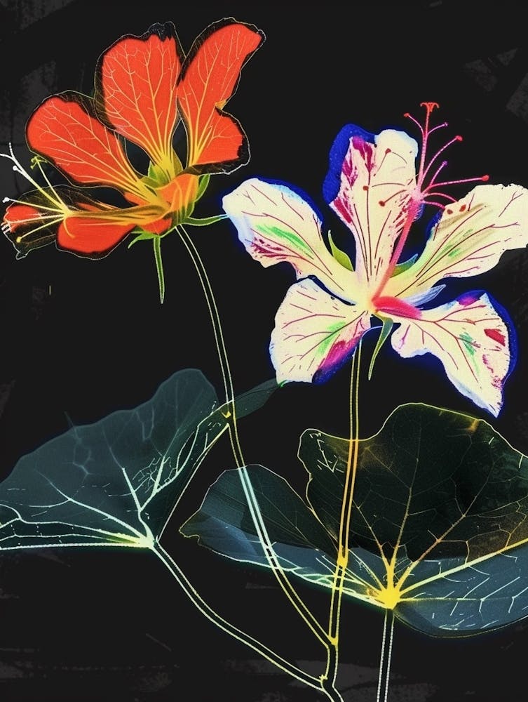 Neon Flowers On Black Nasturtium 3