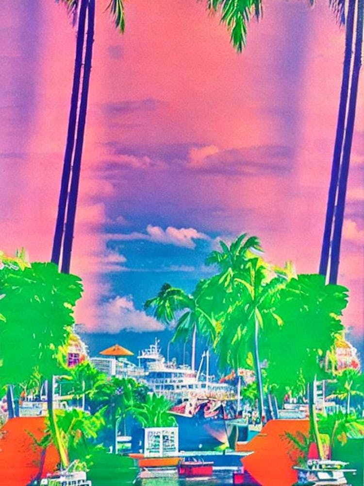 Port Of Port Of Spain Trinidad And Tobago Retro Risograph Print 1 harbour
