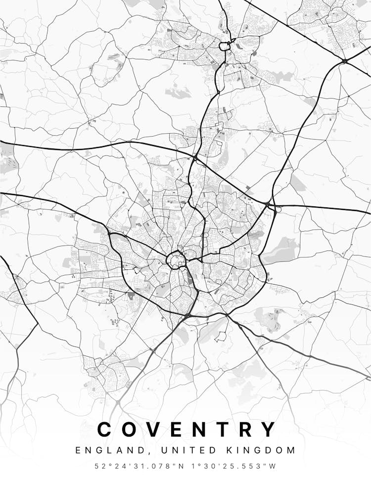 Coventry England White Map