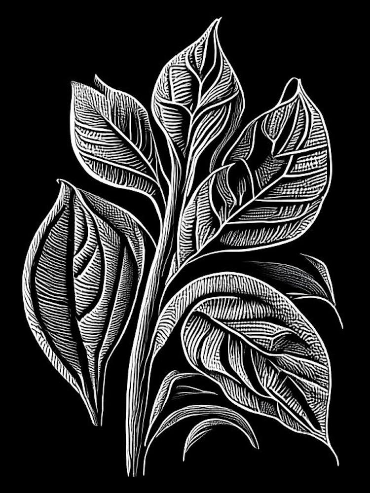 Sweet Almond Leaf Linocut 2