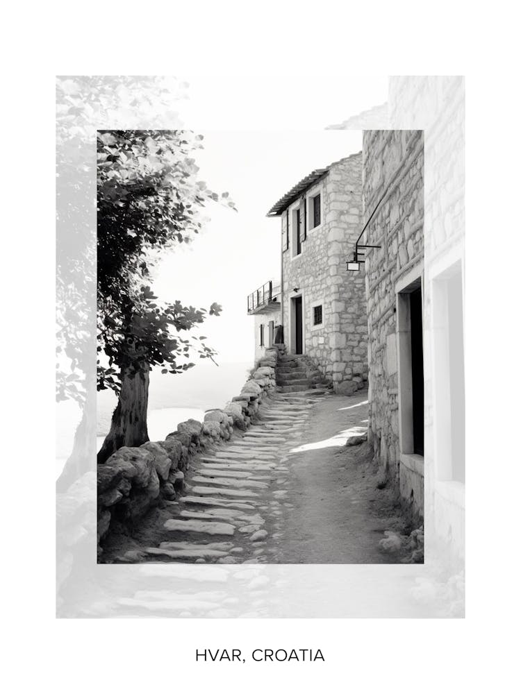Poster Of Hvar, Croatia, Black And White Old Photo 4
