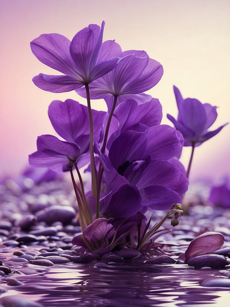 Purple Flowers In Water