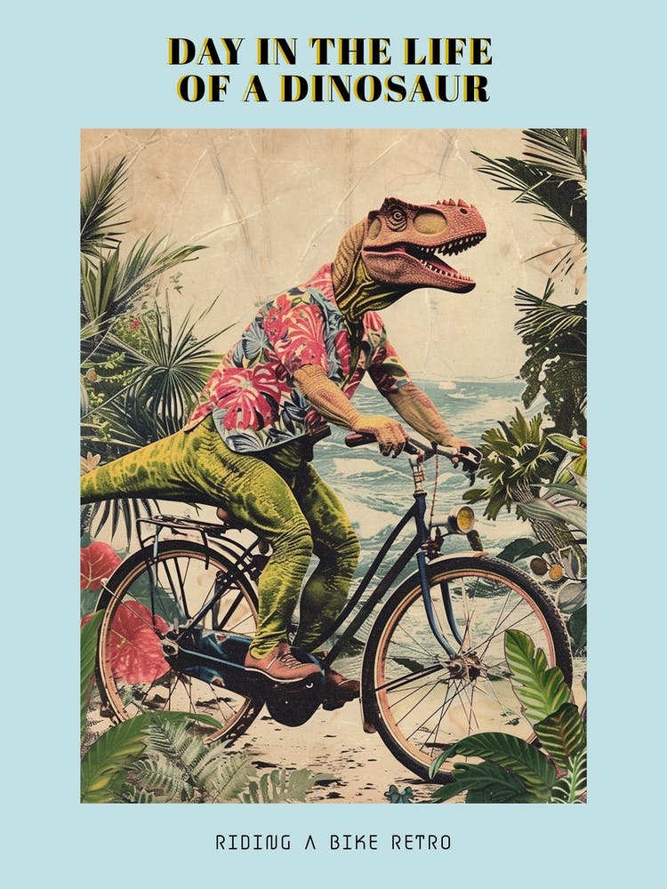 Dinosaur Riding A Bike Retro Style 1 Poster