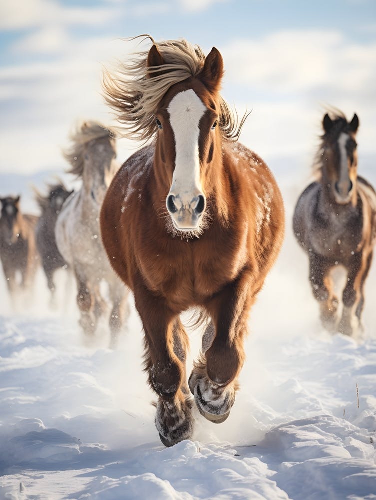 Horses Running In The Snow 1