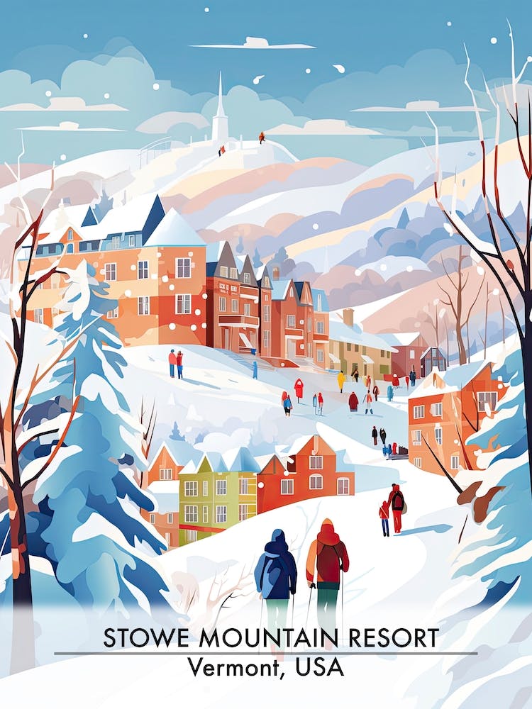 Stowe Mountain Resort   Vermont Usa, Ski Resort Poster Illustration 3