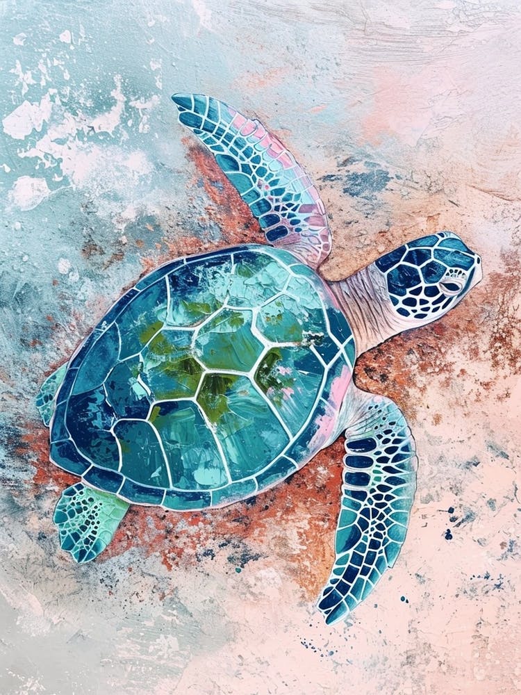 Textured Blue Sea Turtle Painting 4