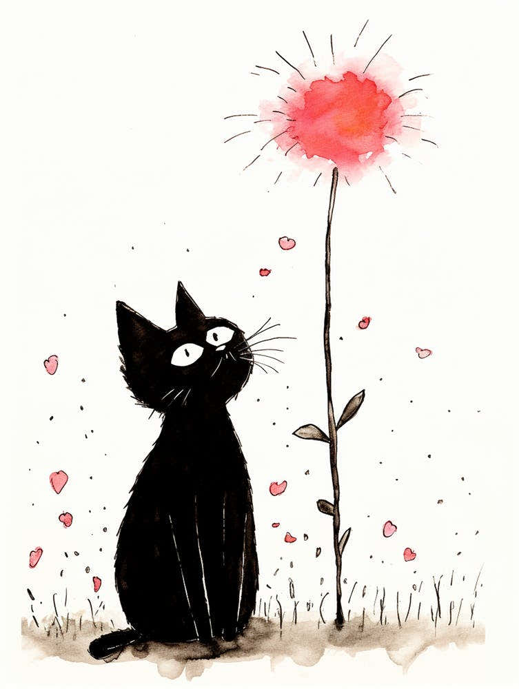 Black Cat With Flower