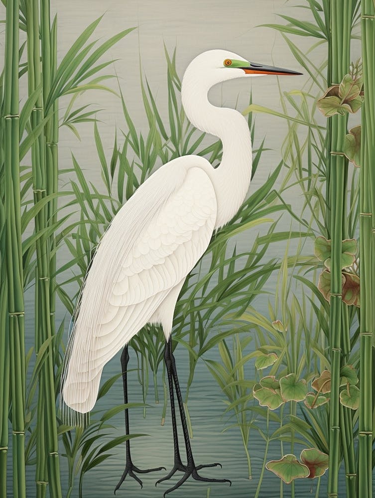 Ohara Koson Inspired Bird Painting Egret 2