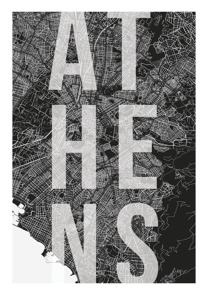Athens Mono Street Map Text Overlay